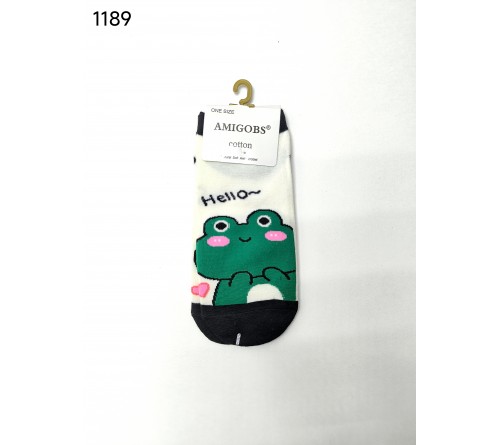 1189 носки женск. укороч. AMIGOBS принт Лягушка